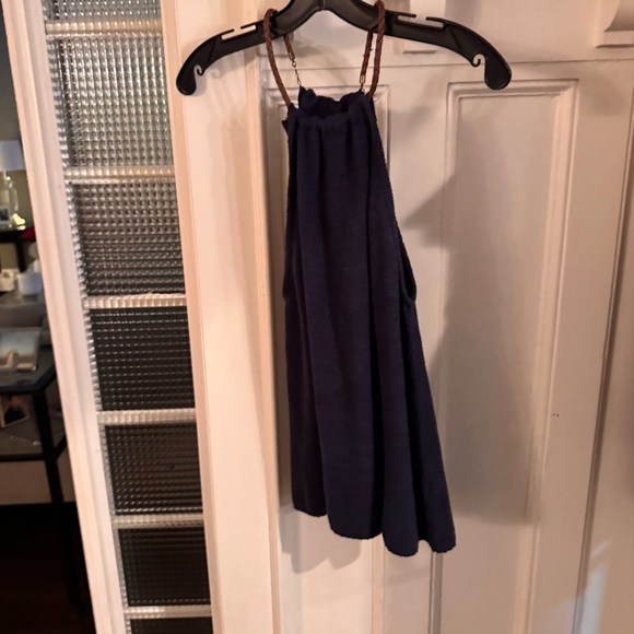 Lauren Ralph Lauren Navy Blue Knit Sweater Tank /halter Top Leather Strap Sz L - Picture 2 of 7
